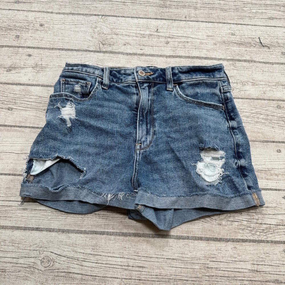 Hollister Mom Shorts Womens 5/27 Blue Distressed Ultra High Rise Vintage Stretch